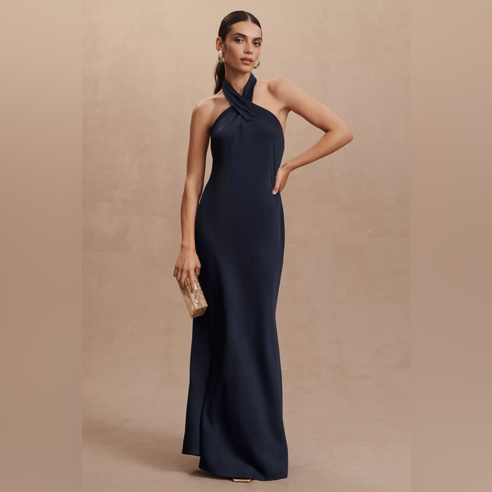 New Bhldn Ruby Twist Halter Satin Gown Midnight B… - image 2